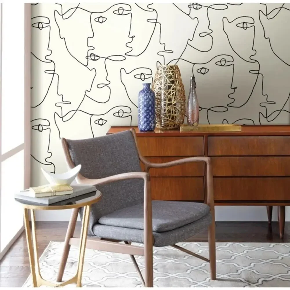 York 2 NEW peel and stick wallpaper Pablo line drawing design minimal modern art